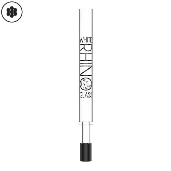 White Rhino Pyrex Glass Straw V2 With Black Silicone Cap Single